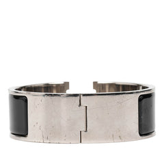 エルメス クリッククラックH PM ブレスレット シルバー ブラック メタル エナメル レディース HERMES 【中古】