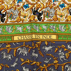 エルメス カレ90 CHASSE EN INDE インドの狩猟 スカーフ グリーン シルク レディース HERMES 【中古】