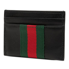 グッチ ウェブ トレードマーク カードケース パスケース 867277 ブラック レザー メンズ GUCCI 【中古】