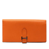 エルメス ベアン スフレ 長財布 □Q 2013 オレンジ ヴォーエプソン レディース HERMES 【中古】