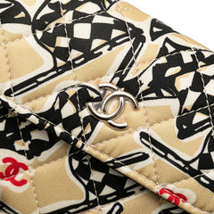 シャネル マトラッセ チェッカーフラッグ ココマーク 斜め掛け ミニ チェーン ショルダーバッグ ベージュ ブラック コットン レザー レディース CHANEL 【中古】