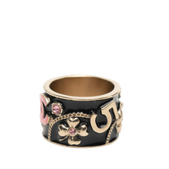 シャネル アイコンライン ココマーク カメリア パフューム モチーフ リング 指輪 ゴールド ブラック ピンク メッキ レディース CHANEL 【中古】