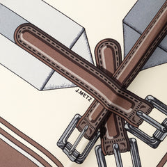 エルメス カレ90 Les Sangles サングル スカーフ 大判 ブラウン ベージュ グレー シルク レディース HERMES 【中古】