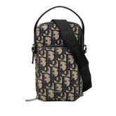 ディオール オブリーク 斜め掛け ショルダーバッグ フォンケース ベージュ グレー キャンバス レザー レディース Dior 【中古】