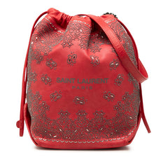 サンローラン スタッズ テディ バケット チェーン ショルダーバッグ 巾着 MAL538448 レッド レザー レディース SAINT LAURENT 中古