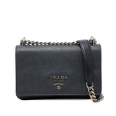 プラダ チェーン ショルダーバッグ ネイビー サフィアーノレザー レディース PRADA 【中古】