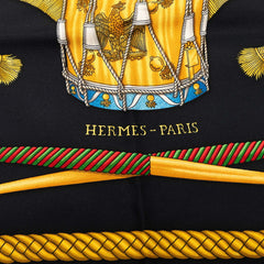エルメス カレ90 LES TAMBOURS タンブールの太鼓 スカーフ ブラック シルク レディース HERMES 【中古】