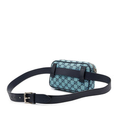 グッチ GGキャンバス ウエストバッグ ボディバッグ 658657 ブルー ネイビー キャンバス レザー レディース GUCCI 中古