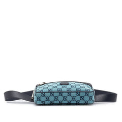 グッチ GGキャンバス ウエストバッグ ボディバッグ 658657 ブルー ネイビー キャンバス レザー レディース GUCCI 中古