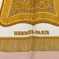 エルメス カレ90 サーベル飾り袋 Poste et Cavalerie スカーフ ピンク ホワイト シルク レディース HERMES 【中古】