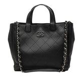 シャネル ココマーク ワイルドステッチ トートバッグ ショルダーバッグ 2WAY ブラック シルバー金具 レザー レディース CHANEL 中古