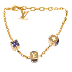 ルイ ヴィトン ブラスレ ギャンブル ブレスレット M65209 ゴールド パープル メッキ スワロフスキー レディース LOUIS VUITTON 【中古】
