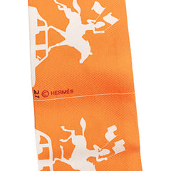 エルメス ツイリー パラード スカーフ オレンジ ブラウン シルク レディース HERMES 【中古】