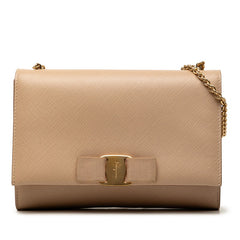 サルヴァトーレフェラガモ ヴァラ チェーン ショルダーバッグ AU22 B558 ベージュ レザー レディース Salvatore Ferragamo 【中古】