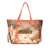 ルイ ヴィトン × ジェフ クーンズ Jeff Koons ネヴァーフルMM マスターズコレクション トートバッグ M43357 ブラウン ピンク PVC レザー レディース LOUIS VUITTON 【中古】