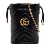 グッチ GGマーモント チェーン ショルダーバッグ バケット ポシェット 575163 ブラック レザー レディース GUCCI 中古