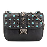 ヴァレンティノ スタースタッズ ターコイズ 斜め掛け チェーンショルダーバッグ ブラック レザー レディース VALENTINO 【中古】