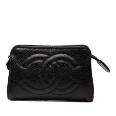 シャネル ココマーク ポーチ ブラック キャビアスキン レディース CHANEL 【中古】