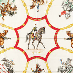 エルメス カレ90 ECOLE FRANCAISE D'EQUITATION フランス国立乗馬学校 スカーフ ネイビー ホワイト マルチカラー シルク レディース HERMES 【中古】