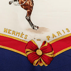 エルメス カレ90 ECOLE FRANCAISE D'EQUITATION フランス国立乗馬学校 スカーフ ネイビー ホワイト マルチカラー シルク レディース HERMES 【中古】