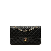シャネル ココマーク ダブルフラップ マトラッセ25 チェーン ショルダーバッグ ブラック ラムスキン レディース CHANEL 中古
