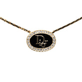 ディオール ロゴ ネックレス ゴールド ブラック メッキ ラインストーン レディース Dior 【中古】