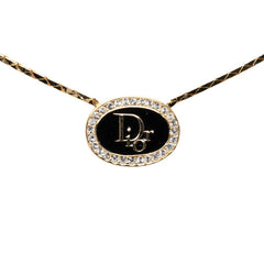 ディオール ロゴ ネックレス ゴールド ブラック メッキ ラインストーン レディース Dior 【中古】