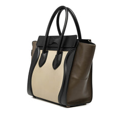 セリーヌ ラゲージ マイクロショッパー トリコロール ハンドバッグ ホワイト ブラック カーキ レザー レディース CELINE 【中古】