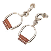 エルメス エリタージュ エケストル エトリエ PM ピアス シルバー ブラウン メタル レザー レディース HERMES 【中古】