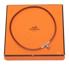 エルメス キテ チョーカー シルバー ブラウン メタル レザー レディース HERMES 【中古】