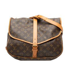 ルイ ヴィトン モノグラム ソミュール35 斜め掛け ショルダーバッグ M42254 ブラウン PVC レザー レディース LOUIS VUITTON 【中古】