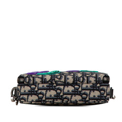 ディオール × ケニーシャーフ オブリーク 斜め掛け ショルダーバッグ ベージュ ネイビー ジャガード レディース Dior 【中古】