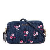 ミュウミュウ フラワー プリント ショルダーバッグ ブルー ピンク デニム レザー レディース MIUMIU 【中古】