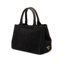 プラダ 三角ロゴプレート カナパ ハンドバッグ ショルダーバッグ 2WAY ブラック キャンバス レディース PRADA 【中古】