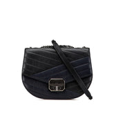 シャネル 2.55 斜め掛け チェーン ショルダーバッグ ブラック ネイビー ゴートスキン レディース CHANEL 【中古】