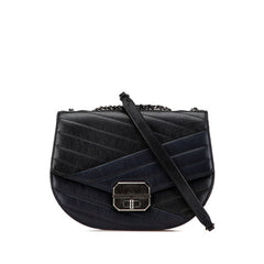 シャネル 2.55 斜め掛け チェーン ショルダーバッグ ブラック ネイビー ゴートスキン レディース CHANEL 【中古】