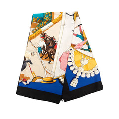 エルメス カレ90 PLAZA DE TOROS 闘牛場 スカーフ ブラック ブルー マルチカーラ シルク レディース HERMES 【中古】