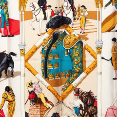 エルメス カレ90 PLAZA DE TOROS 闘牛場 スカーフ ブラック ブルー マルチカーラ シルク レディース HERMES 【中古】