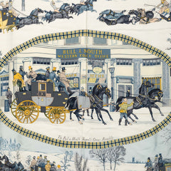 エルメス カレ90 L’ Hiver en Poste 冬の郵便馬車 スカーフ 大判 ブルー マルチカラー シルク レディース HERMES 【中古】