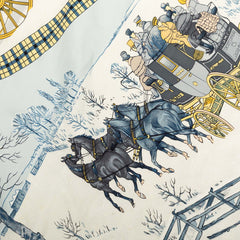 エルメス カレ90 L’ Hiver en Poste 冬の郵便馬車 スカーフ 大判 ブルー マルチカラー シルク レディース HERMES 【中古】
