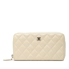 シャネル ココマーク マトラッセ ラウンドファスナー 長財布 ホワイト キャビアスキン レディース CHANEL 【中古】