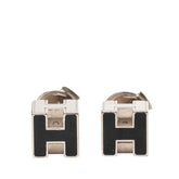 エルメス カージュドアッシュ Hキューブ スタッドピアス ブラック シルバー メタル レディース HERMES 【中古】
