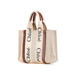 クロエ ウッディ スモール ハンドバッグ ショルダーバッグ 2WAY ベージュ ブラウン キャンバス レザー レディース Chloe 【中古】