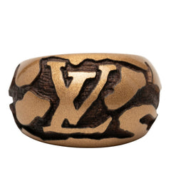 ルイ ヴィトン バーグ レオ モノグラム リング 指輪 #S M66029 メタリックゴールド ブラウン ウッド レディース LOUIS VUITTON 【中古】