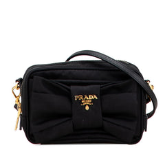 プラダ ロゴ リボン ショルダーバッグ ポーチ ブラック ナイロン レディース PRADA 【中古】