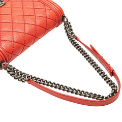 シャネル ボーイシャネル ココマーク チェーン ショルダーバッグ ハンドバッグ レッド シルバー ラムスキン レディース CHANEL 【中古】