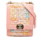 シャネル ボーイシャネル ココマーク チェーン ショルダーバッグ ピンク マルチカラー ツイード ラムスキン レディース CHANEL 中古