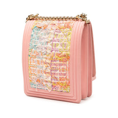 シャネル ボーイシャネル ココマーク チェーン ショルダーバッグ ピンク マルチカラー ツイード ラムスキン レディース CHANEL 中古