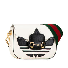 グッチ × アディダス adidas ホースビット 斜め掛け ショルダーバッグ 658574 ホワイト ブラック レザー レディース GUCCI 【中古】