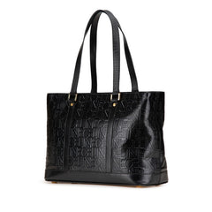 セリーヌ ロゴ エンボス ハンドバッグ トートバッグ ブラック レザー レディース CELINE 【中古】